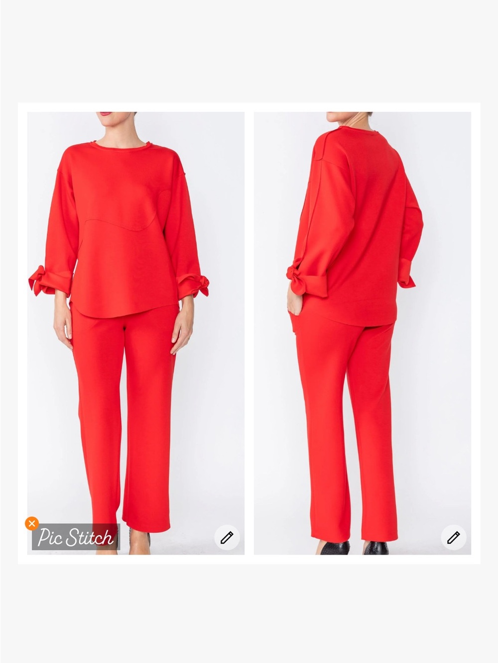 IC Collection Red Asymmetrical Cut Sleeve Tie Top